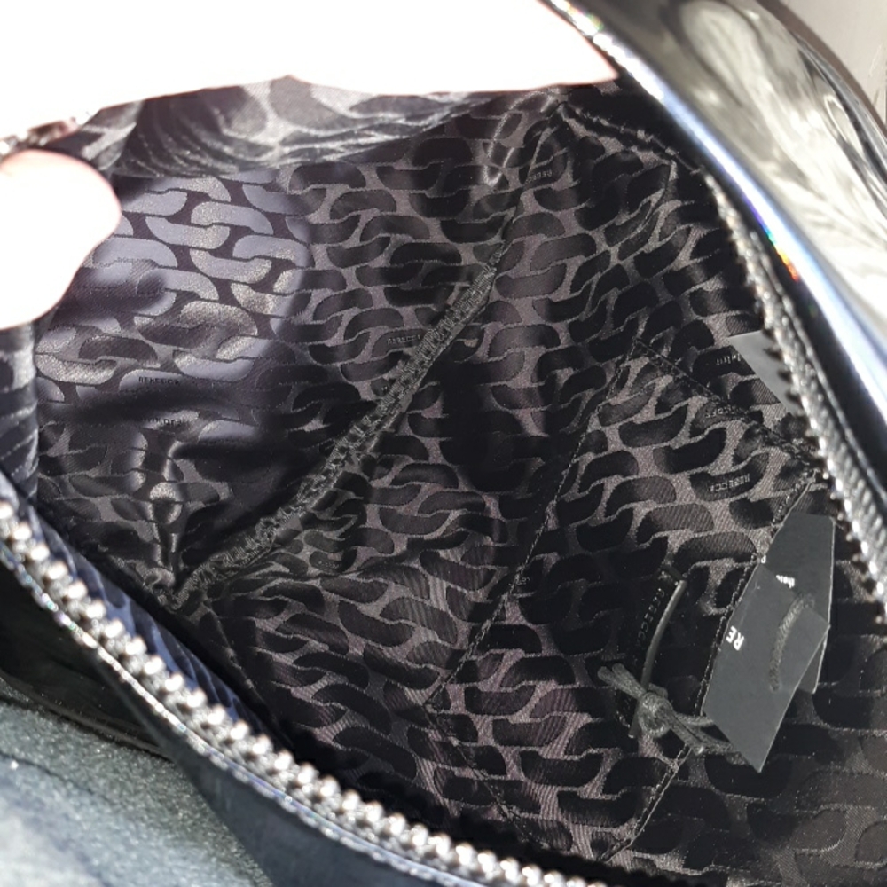 Rebecca Minkoff "Julian" Holographic Black/Black Nylon Medium Zip Backpack - Picture 15 of 17